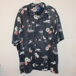 High Sierra XXL Hawaiian shirt dark gray seaplane palm trees cotton/linen